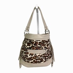 B Makowsky Women's Handbag Purse Tote Bag Boho Cream Brown Tan Leather Fringe M